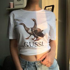 ItGirl Shop 90S Aesthetic White Gussi Print T-Shirt Aesthetic Clothing