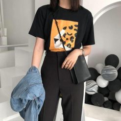 ItGirl Shop Abstract Front Printed Black White Oversized T-Shirt NEW