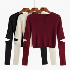 ItGirl Shop Aesthetic Girl Elbow Cut Out Cropped Sweater Aesthetic Clothing