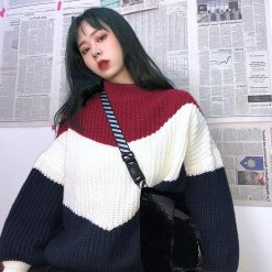 ItGirl Shop Aesthetic Clothing Aesthetic Girl Warm Knit Oversized Color Block Sweater