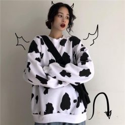 ItGirl Shop Animal Print Black And Oversized White Edge Sweatshirt