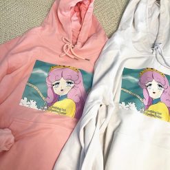 ItGirl Shop Anime Clothing Anime Screenshot Meme Hooded Loose White Pink Sweatshirt
