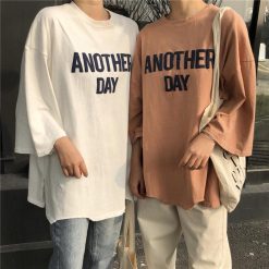 ItGirl Shop Aesthetic T-Shirts Another Day Oversized Letters Long Cotton T-Shirt