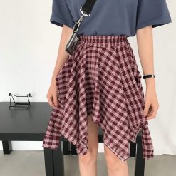 ItGirl Shop Asymmetric Plaid Elastic Waist Skirts