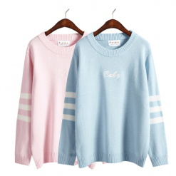 ItGirl Shop Sweaters + Hoodies Baby Letter Striped Sleeve Loose Sweater