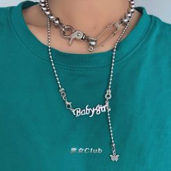 ItGirl Shop Aesthetic Grunge Babygirl Silver Metal Letters Soft Grunge Chain Necklace