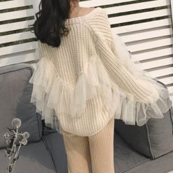 ItGirl Shop Back Chiffon Knit Beige Front Buttons Cardigan