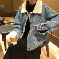 ItGirl Shop NEW Back Pockets Denim Faux Fur Blue Jacket