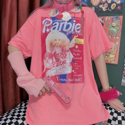 ItGirl Shop Barbie Print Pastel Aesthetic Oversized Pink T-Shirt Aesthetic Clothing