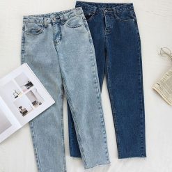 ItGirl Shop Basic Boyfriend Denim High Waist Blue Jeans 90s Fashion