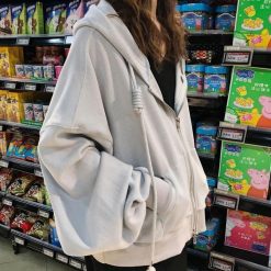 ItGirl Shop Basic Oversized Zipper Hooded Sweatshirt