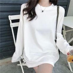 ItGirl Shop Basic Round Neck Solid Color Oversized Long Sleeve T-Shirt NEW