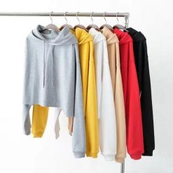 ItGirl Shop NEW Basic Solid Color Cropped Hooded Sweatshirt
