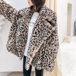 ItGirl Shop Beige Leopard Print Warm Plush Outwear Jacket