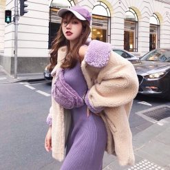 ItGirl Shop Biege Lilac Collar Warm Plush Outwear Jacket