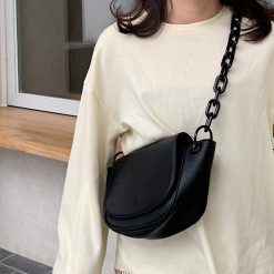 ItGirl Shop Egirl Outfits Black Acrylic Chain Pu Leather Shoulder Bag