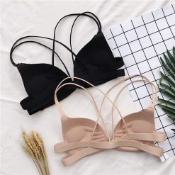 ItGirl Shop Black And Beige Strappy Basic Colors Bra Dark Academia Outfits
