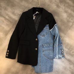 ItGirl Shop NEW Black And Blue Stitched Two Piece Ulzzang Suit Jacket