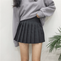 ItGirl Shop Vintage Clothing Black And Gray Cotton Pleated Hidden Shorts Skirt