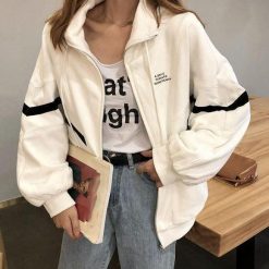 ItGirl Shop Black And White Windbreaker Sporty Zipper Jacket 80s Fashion