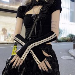 ItGirl Shop Black E Girl Outfit Reflective Gloves Aesthetic Grunge