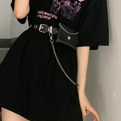 ItGirl Shop Black E Girl Pu Leather Belt + Small Chain Waist Bag Dark Academia Outfits