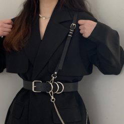 ItGirl Shop Black E Girl Suit Suspender Strap Chain Waist Belt Dark Academia Outfits