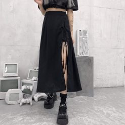 ItGirl Shop Black Goth Aesthetic Irregular Long Skirt