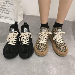 ItGirl Shop Black Leopard Fluffy Platform Sneakers NEW