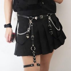 ItGirl Shop Pastel Goth Black Pu Leather Heart Buckle Belt + Garter Chain Belts