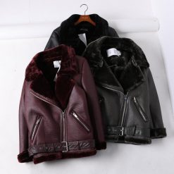ItGirl Shop Black Vinous Motorcycle Leather Warm Velvet Jacket
