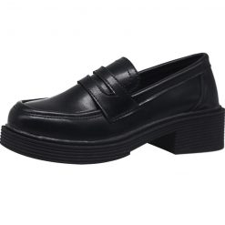 ItGirl Shop NEW Black Vintage Aesthetic Buckle Pu Leather Mid-Heel Shoes