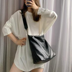 ItGirl Shop Black White Pu Leather Japanese Fashion Shoulder Bag Dark Academia Outfits