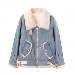 ItGirl Shop Blue Denim White Faux Fur Jacket 90s Fashion