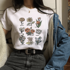 ItGirl Shop Botanical Print Aesthetic Girl White T-Shirt Aesthetic Clothing