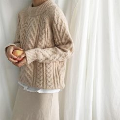 ItGirl Shop Braid Knit Cwarm Cozy Basic Sweater NEW