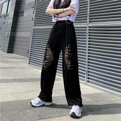ItGirl Shop Butterfly Hollow Out Wide Leg Black Pants