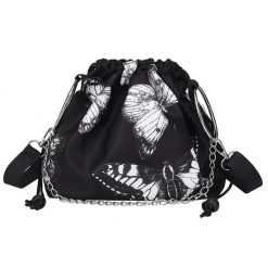 ItGirl Shop Aesthetic Clothing Butterfly Print Black Aesthetic Shoulder Pouch Bag