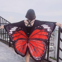 ItGirl Shop Fairycore Butterfly Wings Print Loose Black Hippie Cloak
