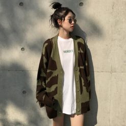 ItGirl Shop Camouflage Knitted Oversized Cardigan