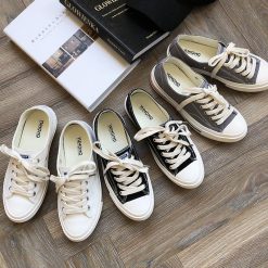 ItGirl Shop 90s Fashion Casual White Toe Lace Up Canvas Sneakers