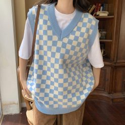 ItGirl Shop Indie Clothes Checker Plaid Pattern Vintage Style Sweater Vest