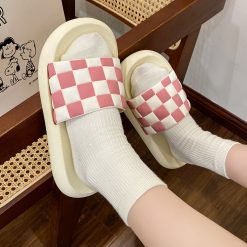 ItGirl Shop Checkered Pattern Checkered Aesthetic Rubber Thick Sole Slippers