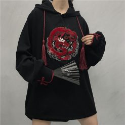 ItGirl Shop Chinese Dragon Embroidery Oversized Sweatshirt