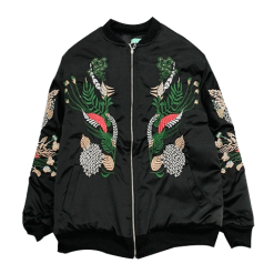ItGirl Shop Aesthetic Clothing Chinese Plants Embroidery Black Silk Outwear Jacket