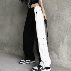 ItGirl Shop Color Block Black And White Side Buttons Pants Egirl Outfits