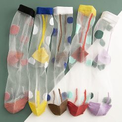 ItGirl Shop Colorful Dots Medium Thin Transparent Mesh Socks NEW