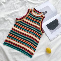 ItGirl Shop 80s Fashion Colorful Stripe Knit Slim Tank Top