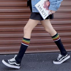 ItGirl Shop Artsy Outfit Colorful Stripes Teenage Fashion Ribbed High Socks
