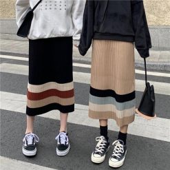 ItGirl Shop Contrast Stripes High Waist Long Ribbed Skirt